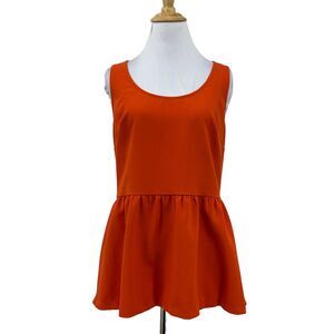 Trina Turk Top Womens M Medium Flame Orange Back Zip Sleeveless Peplum Blouse